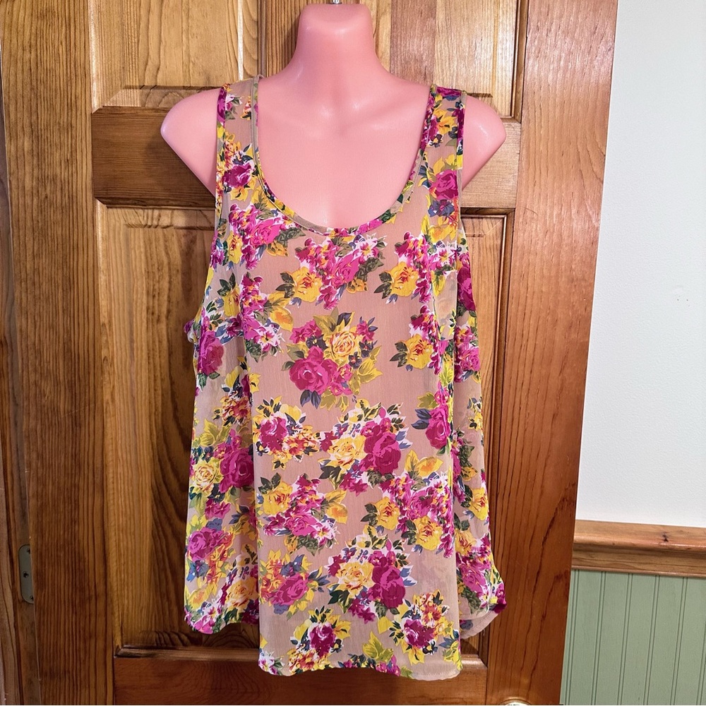 blush, pink and yellow tank top, XL, new, but no tags, never worn. Very sheer.